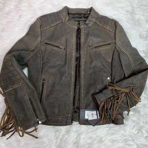 Wilson's Leather Black Rivet Fringe Moto Jacket